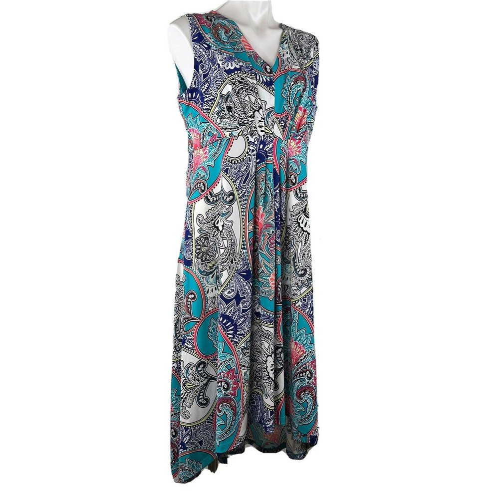 Chico's Dress Artisan Paisley Maxi Hi Low‎ Jersey Knitted Sleeveless Womens L 2